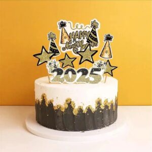 Glitter Gold Happy New Year 2025 Cake Topper Set